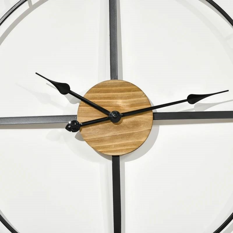 36-inch Metal Silent Wall Clock with Roman Numerals and Wooden Center-2