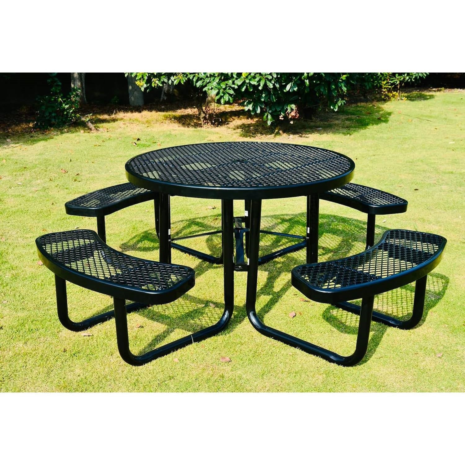 Heavy Duty Steel Metal Round Picnic Table w/ 4 Benches Outdoor Patio Dining Set-1