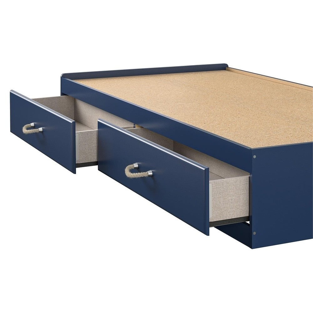 Twin Size Blue Platform Bed with 2 Storage Drawers Rope Handles-1