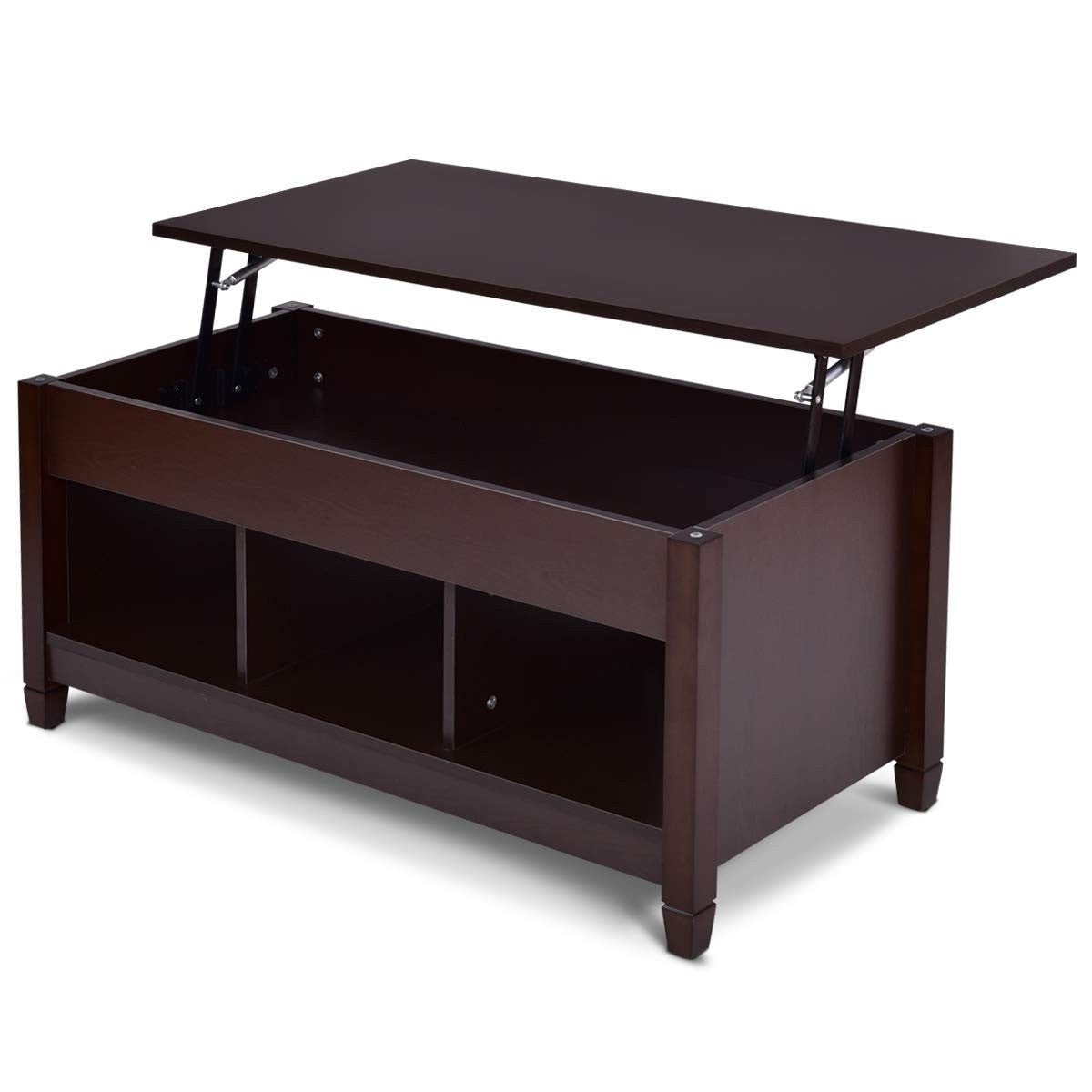 Brown Wood Lift Top Coffee Table with Hidden Storage Space-1