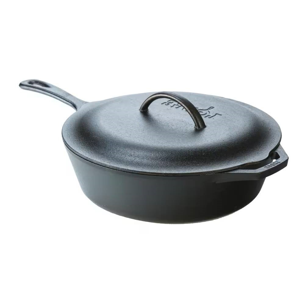 12-inch Round Cast Iron Deep Skillet with Lid Pre-Seasoned and Made in the USA-0