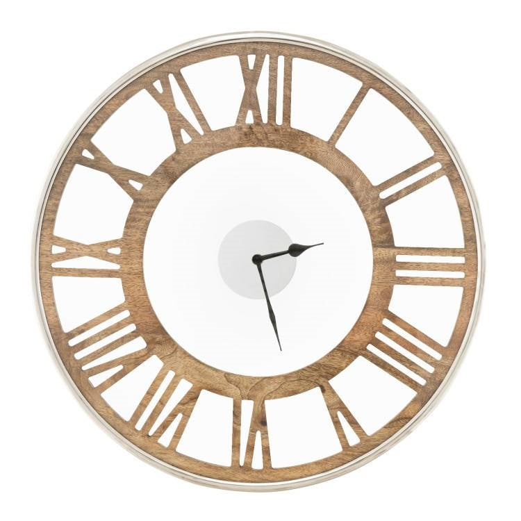 20-inch Classic Farmhouse Natural Wood Roman Numerals Wall Clock-0