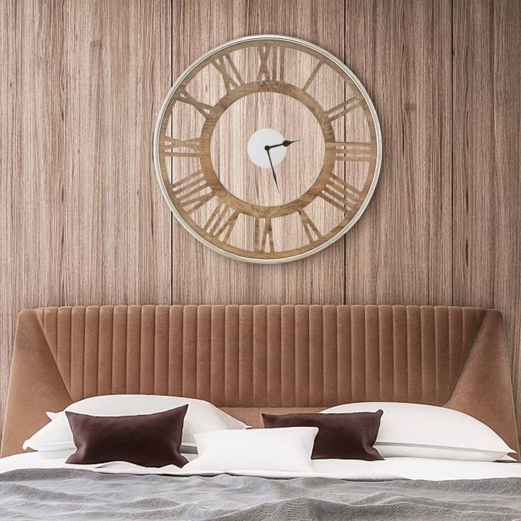 20-inch Classic Farmhouse Natural Wood Roman Numerals Wall Clock-2