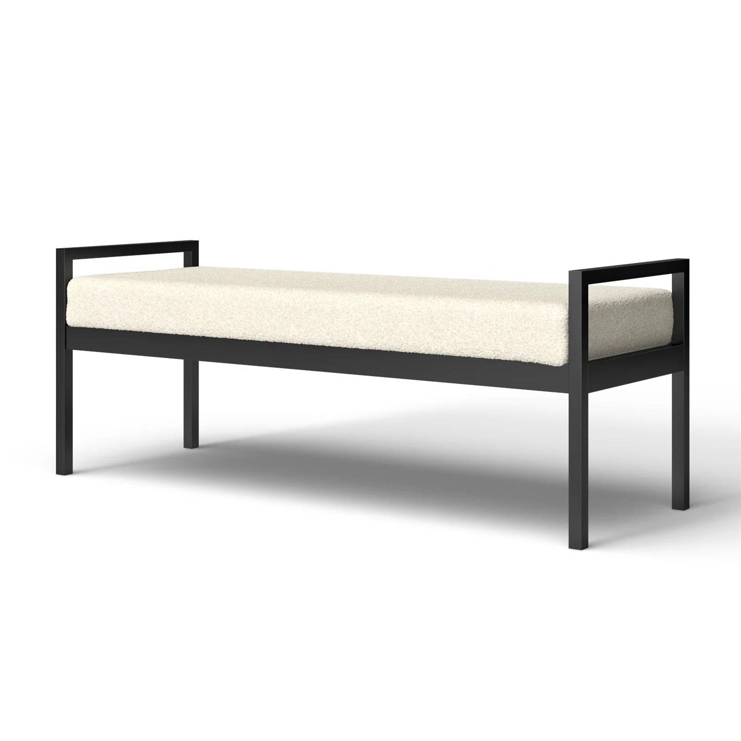 Modern Industrial Bed Bench with Black Metal Frame and Cream Upholstered Cushion-0