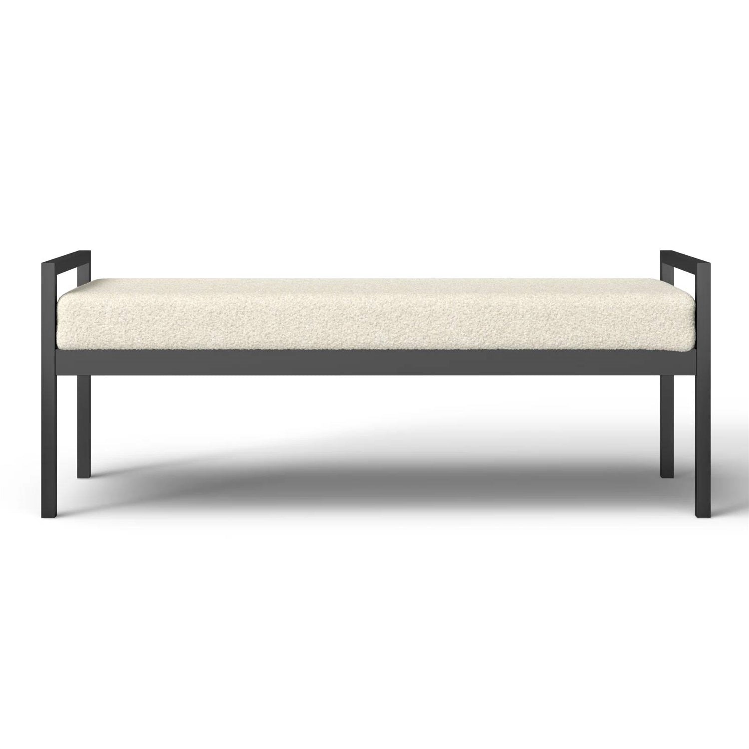 Modern Industrial Bed Bench with Black Metal Frame and Cream Upholstered Cushion-1