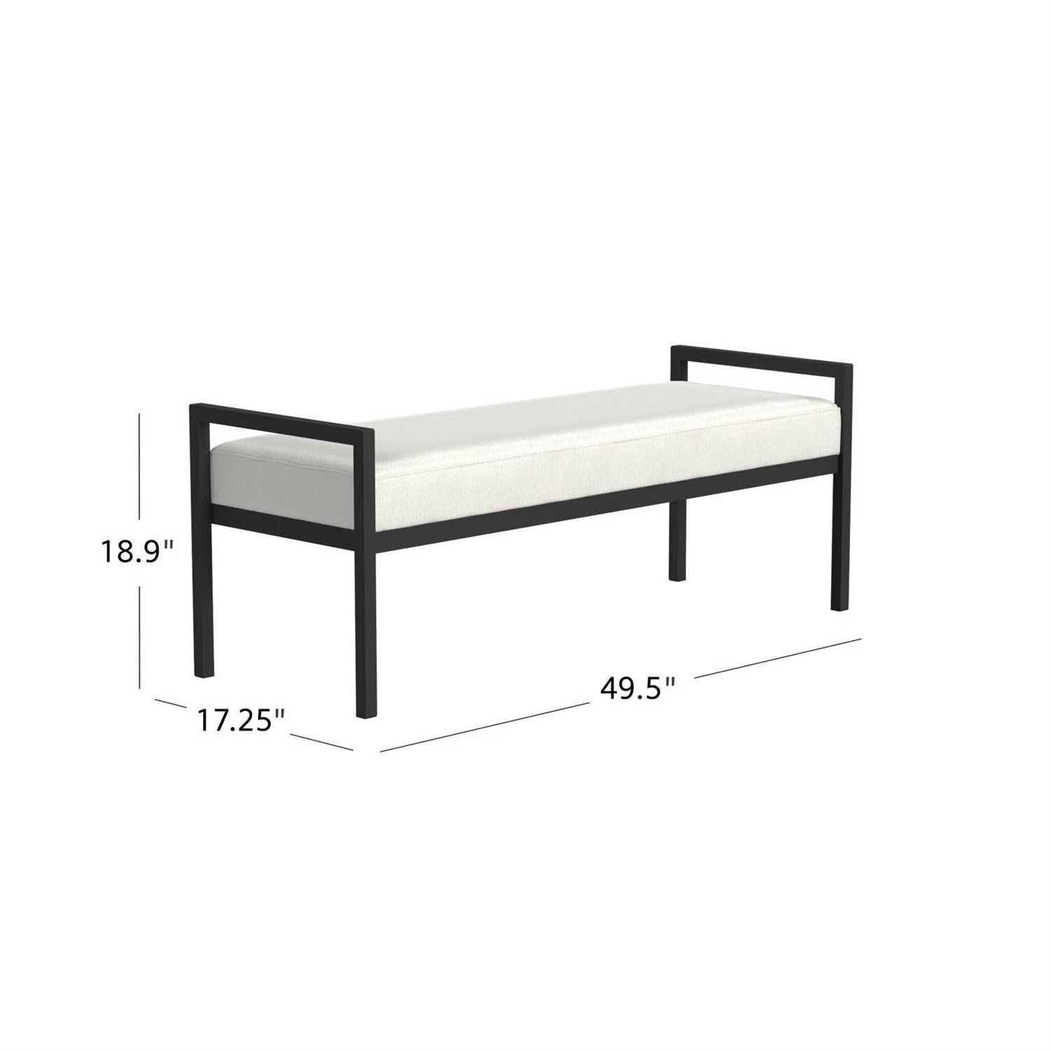 Modern Industrial Bed Bench with Black Metal Frame and Cream Upholstered Cushion-4