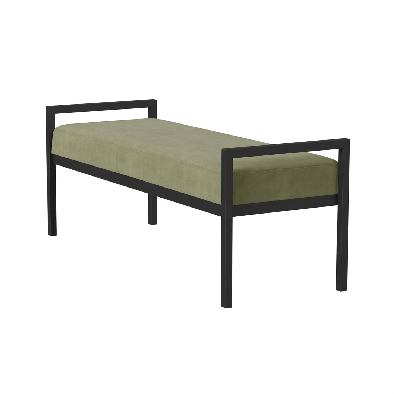 Modern Industrial Bed Bench with Black Metal Frame and Sage Green Velvet Cushion-1