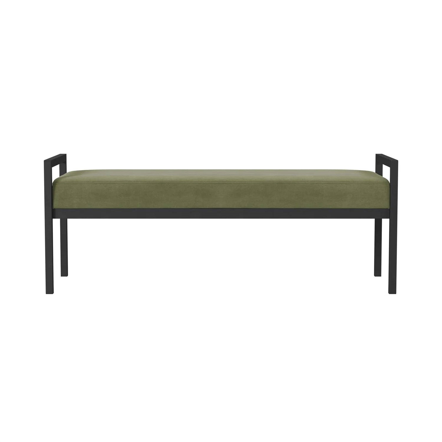 Modern Industrial Bed Bench with Black Metal Frame and Sage Green Velvet Cushion-2