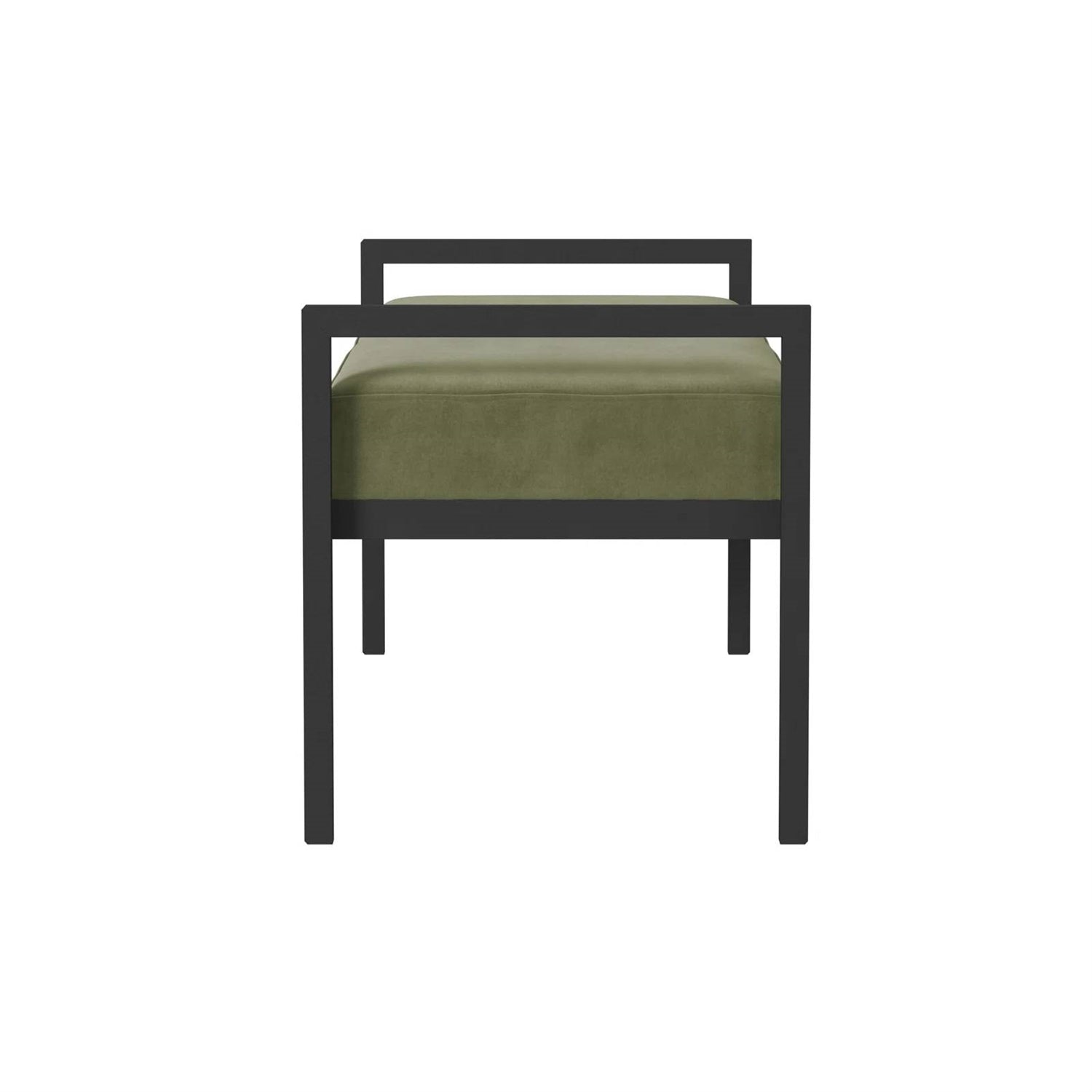 Modern Industrial Bed Bench with Black Metal Frame and Sage Green Velvet Cushion-3