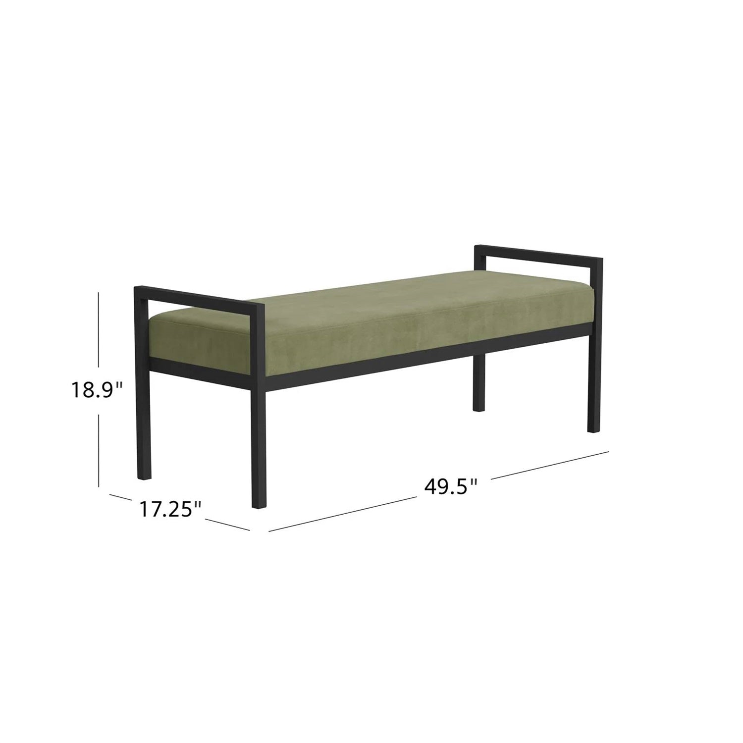 Modern Industrial Bed Bench with Black Metal Frame and Sage Green Velvet Cushion-4