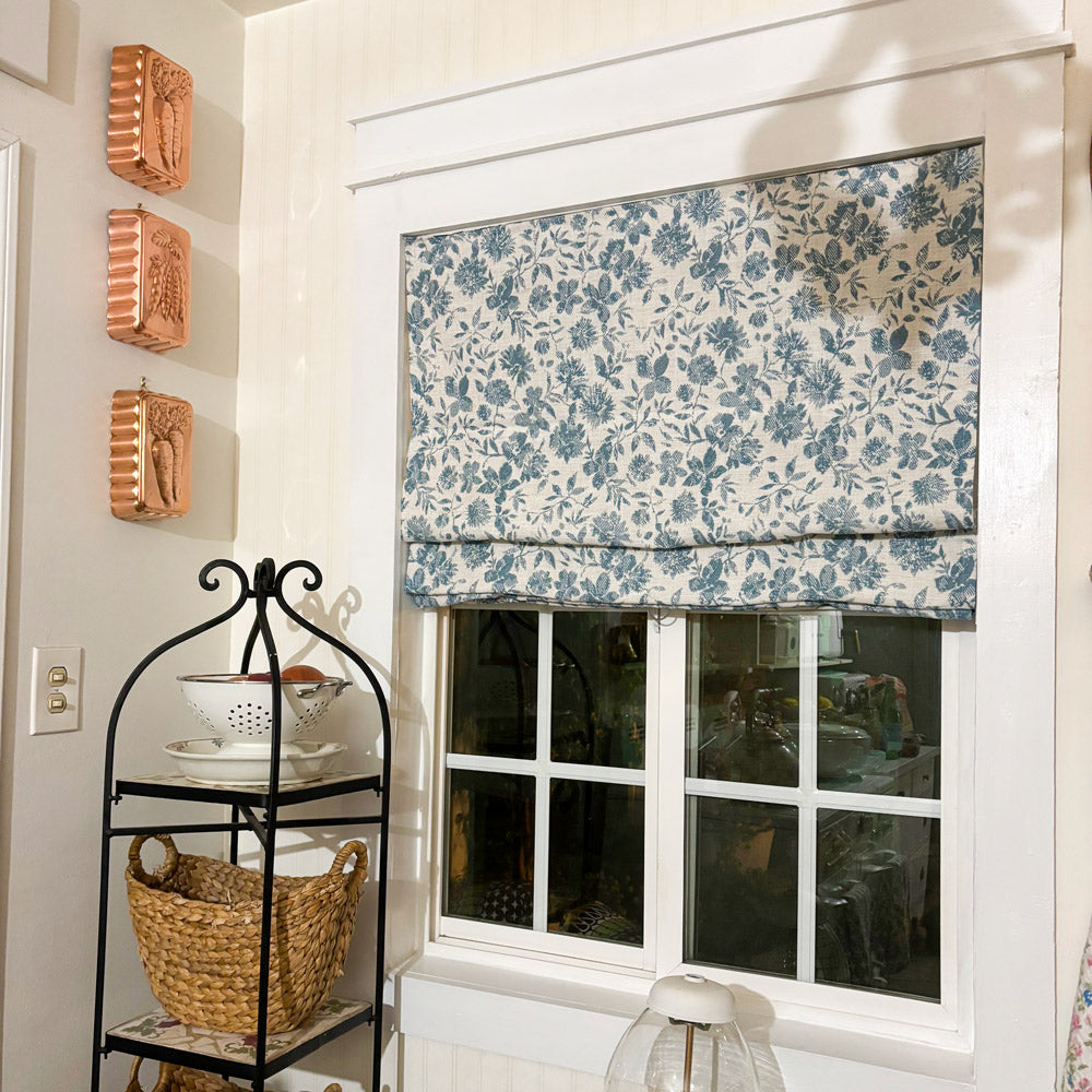 Lanka Blue Floral Roman Shade