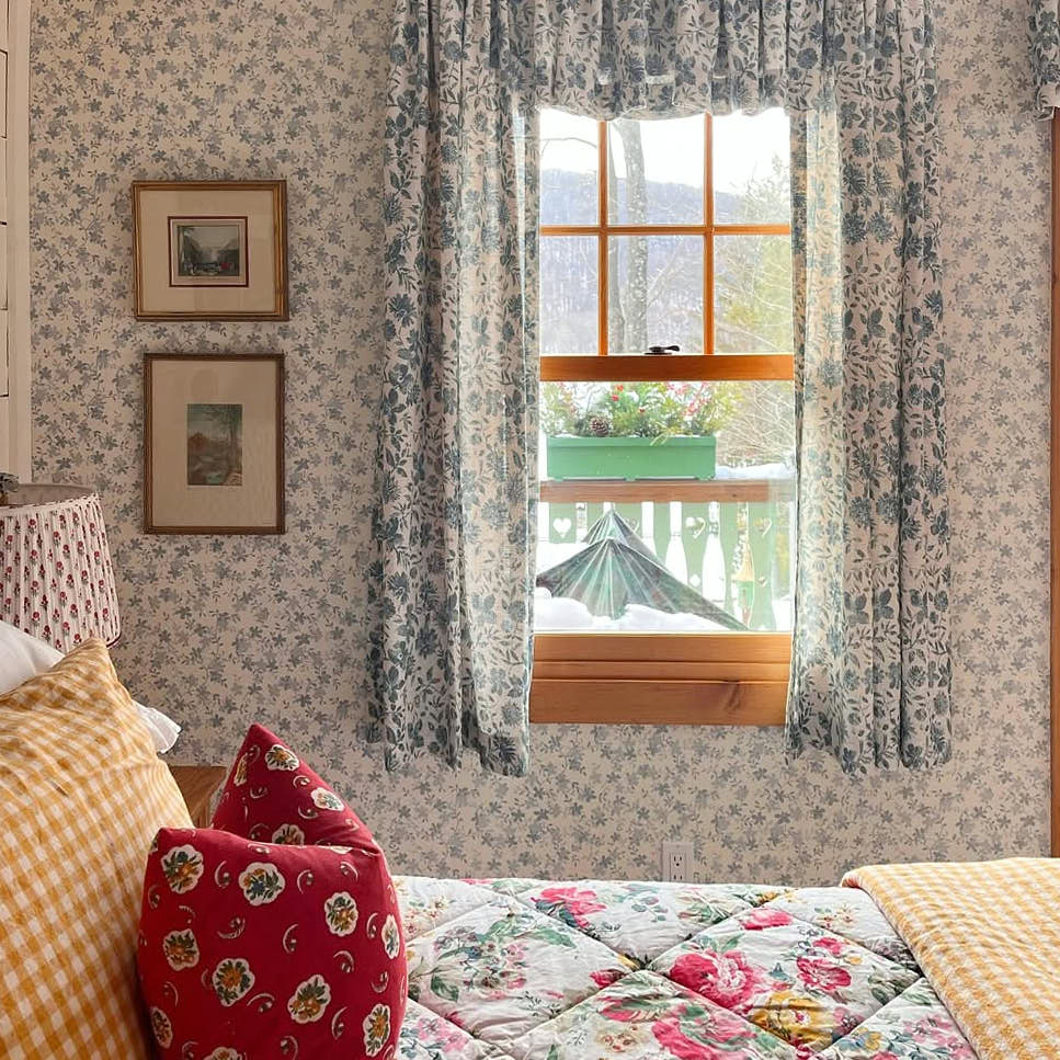Lanka Blue & White Floral Printed Curtains