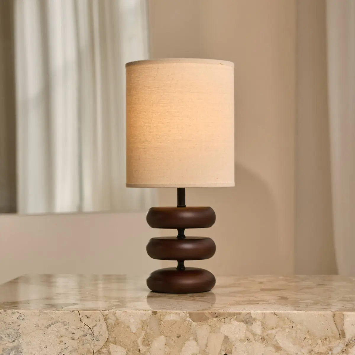 Lara Wooden Table Lamp with Cream Linen Shade – Rustic Home Lighting-0