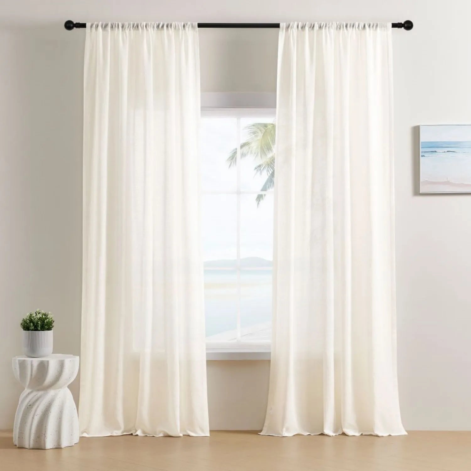 Leah Cotton Texture White Sheer Curtains