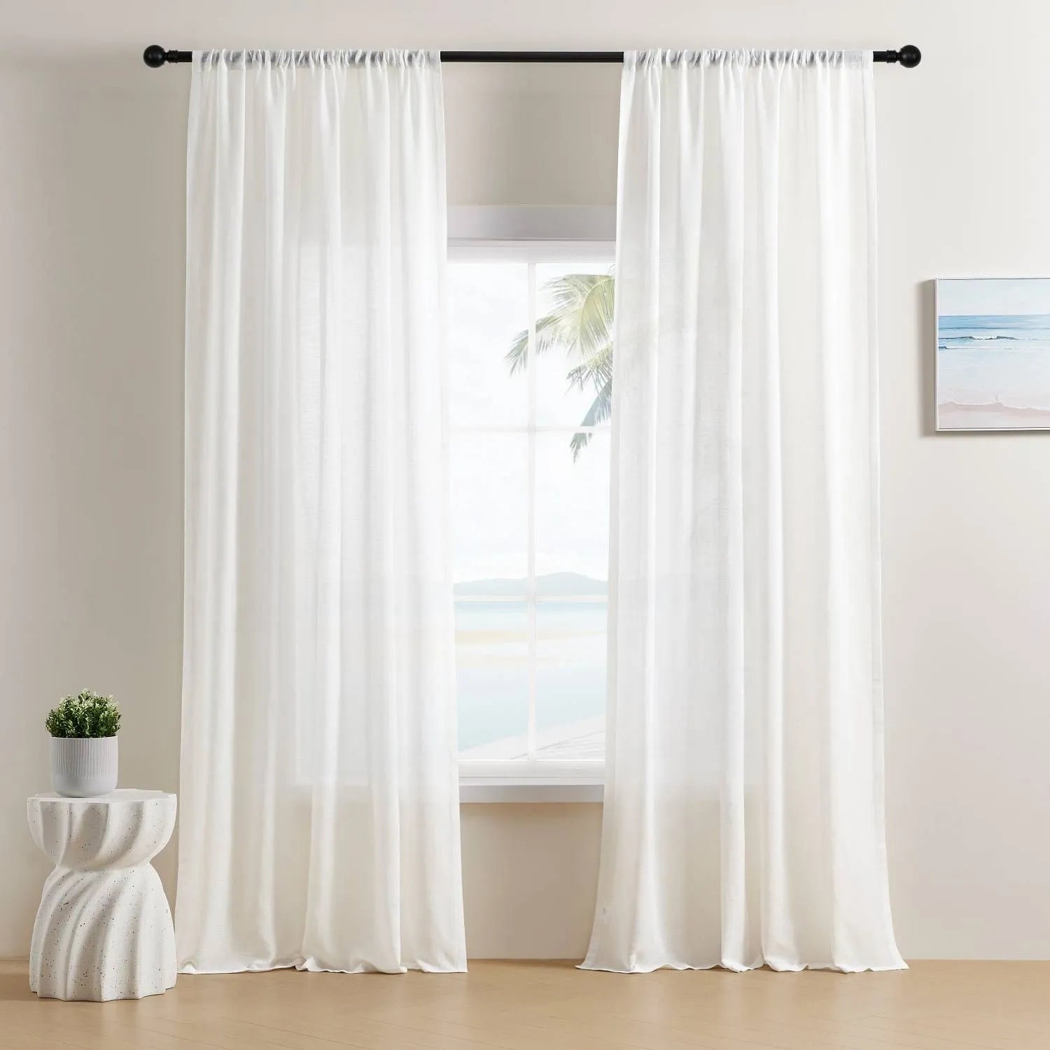 Leah Cotton Texture White Sheer Curtains
