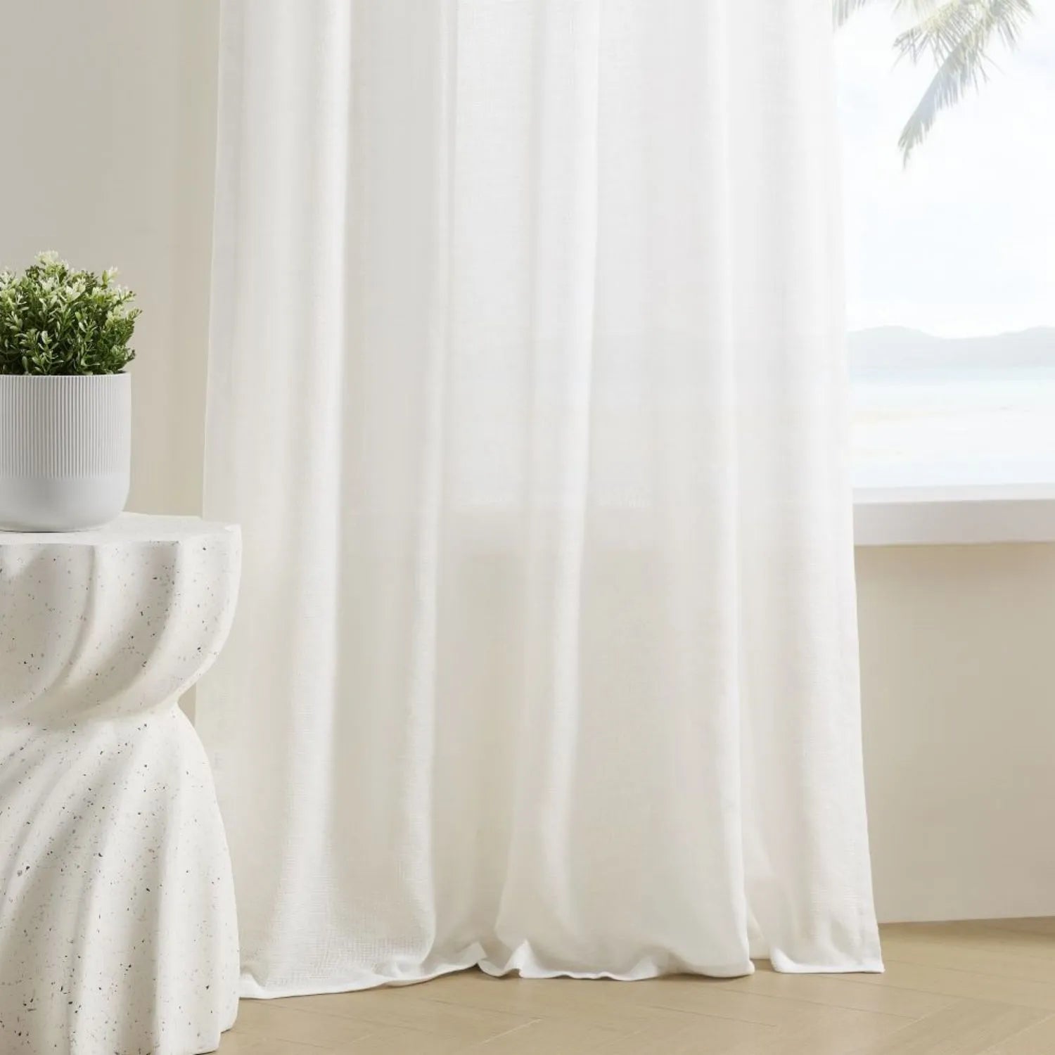 Leah Cotton Texture White Sheer Curtains