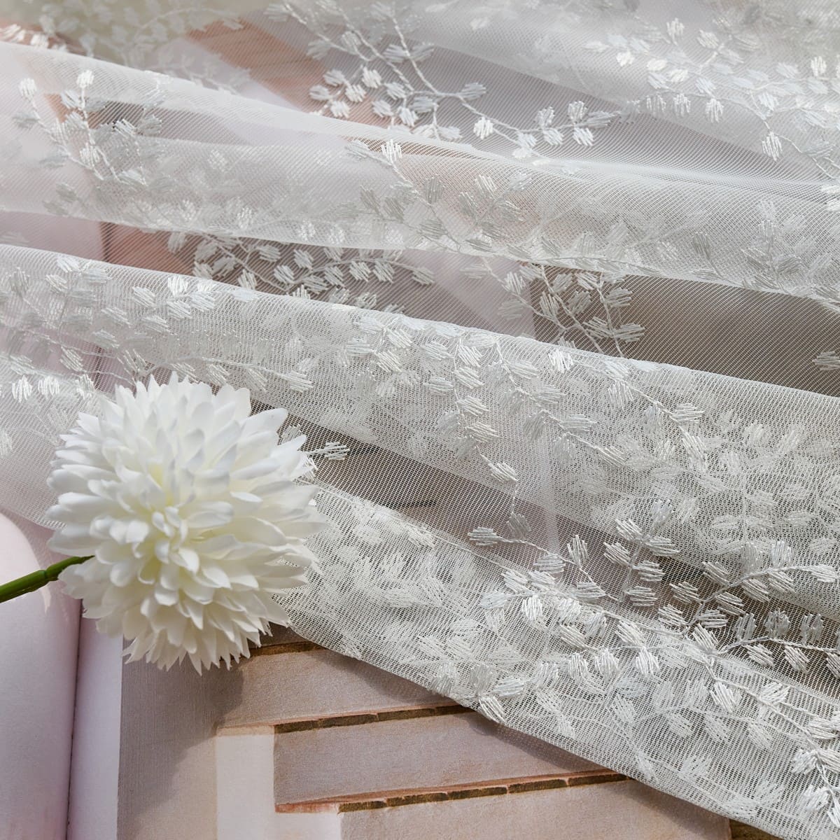 Lee Lace Leaf Embroidered Sheer Curtains