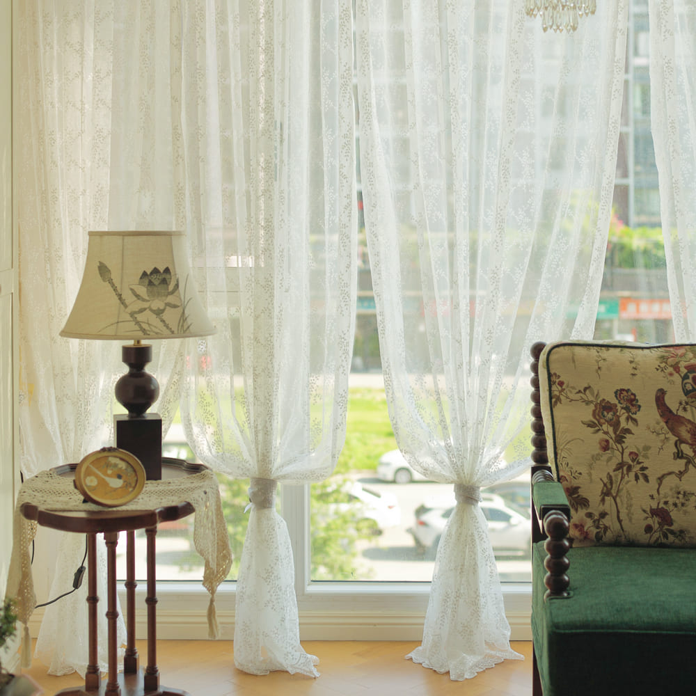 Lee Lace Leaf Embroidered Sheer Curtains