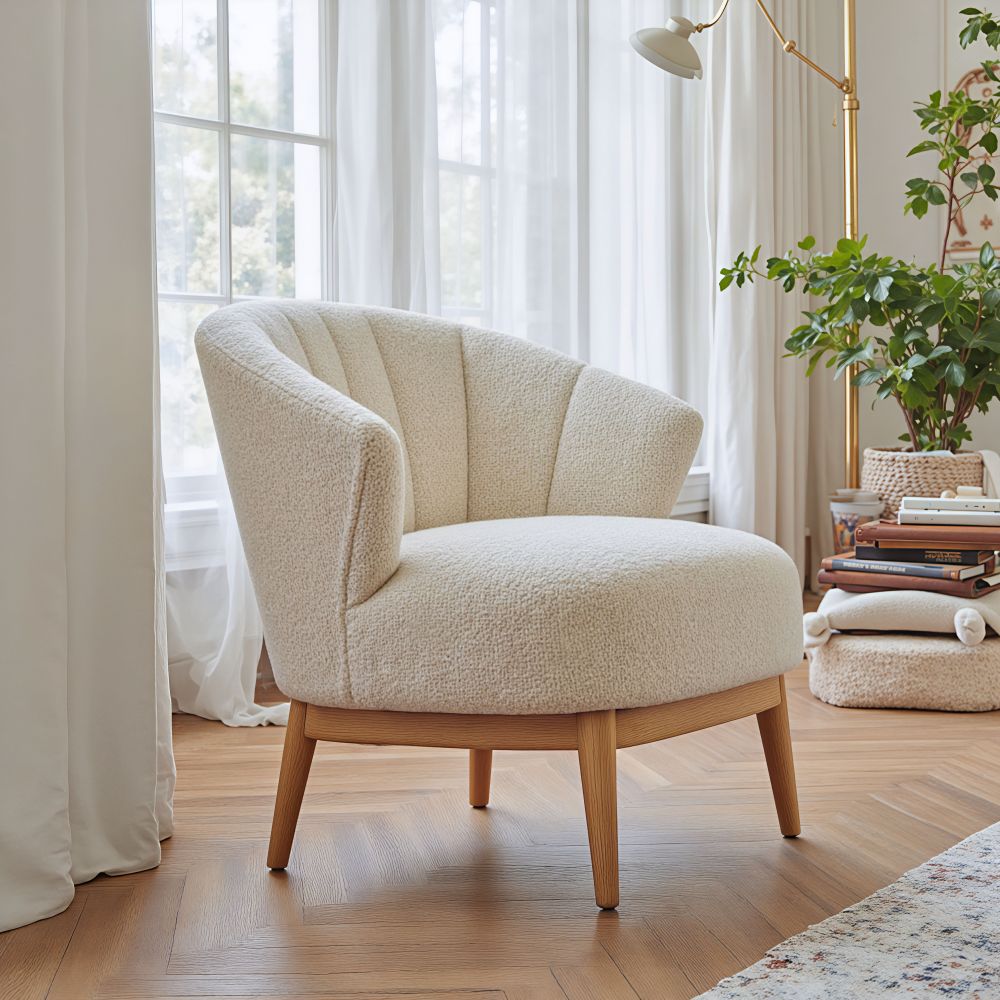 Leque Textured Fabric Accent Chair