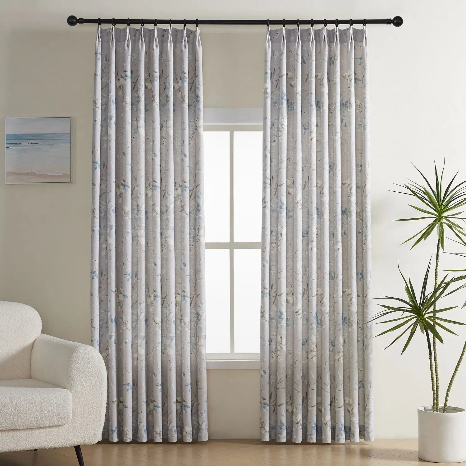Levine Pale Blue Leaf Botanical Curtians