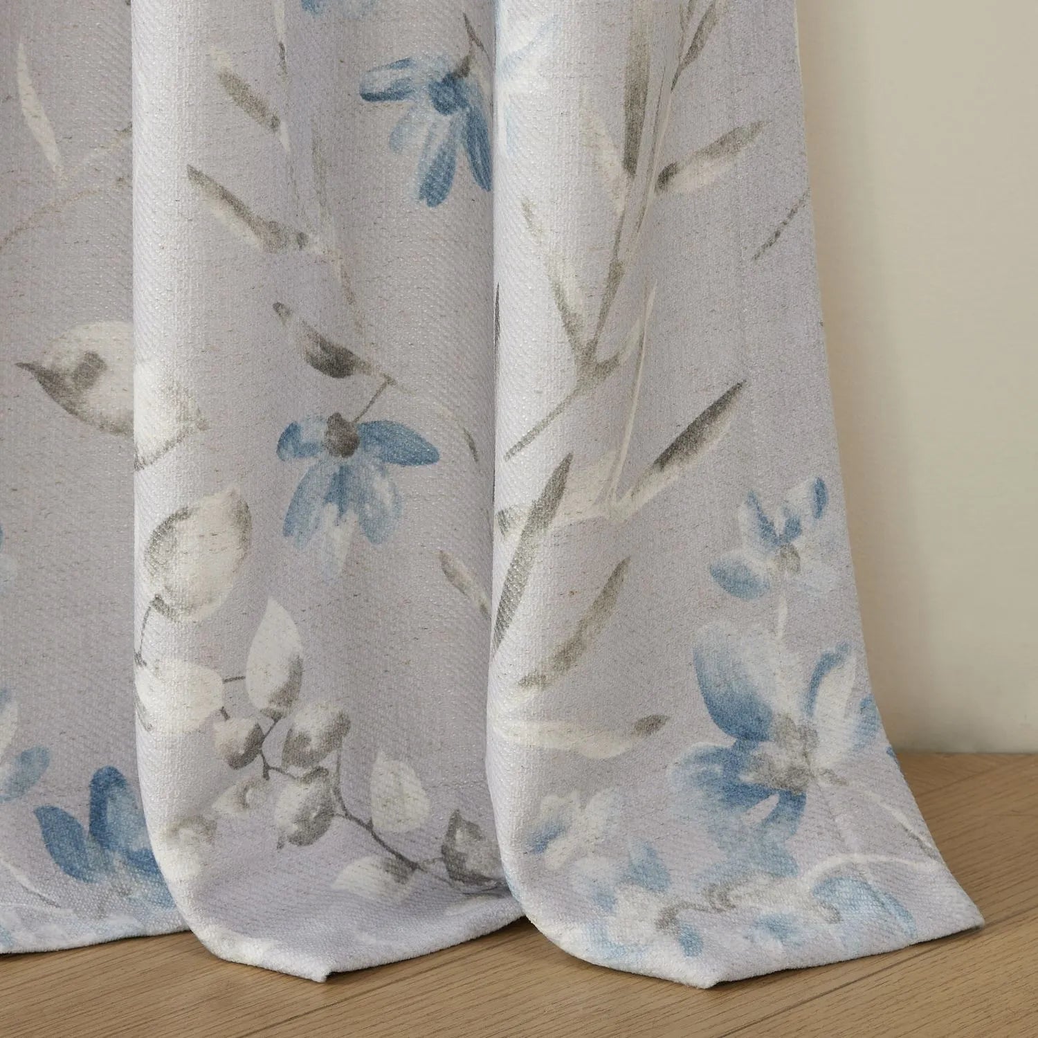 Levine Pale Blue Leaf Botanical Curtians