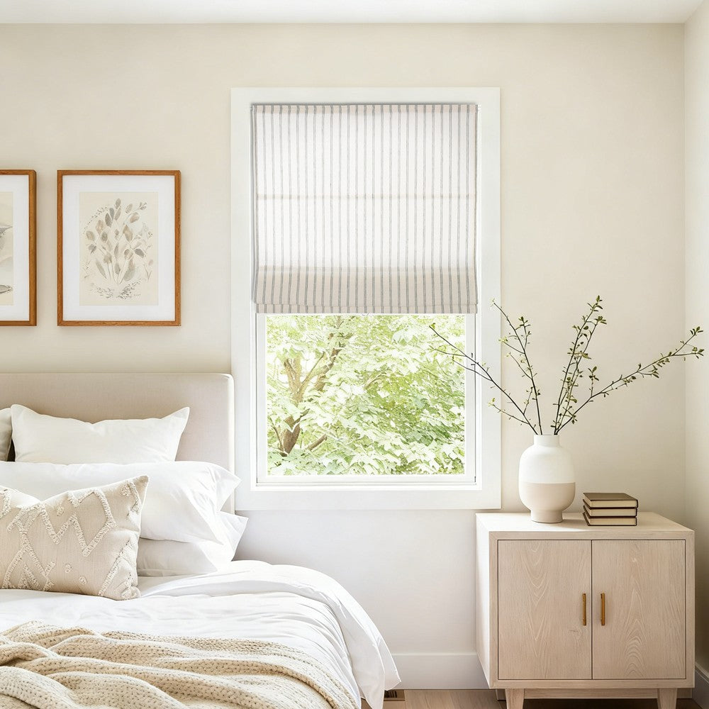 Voss Pinstripe 100% Pure Linen Roman Shade