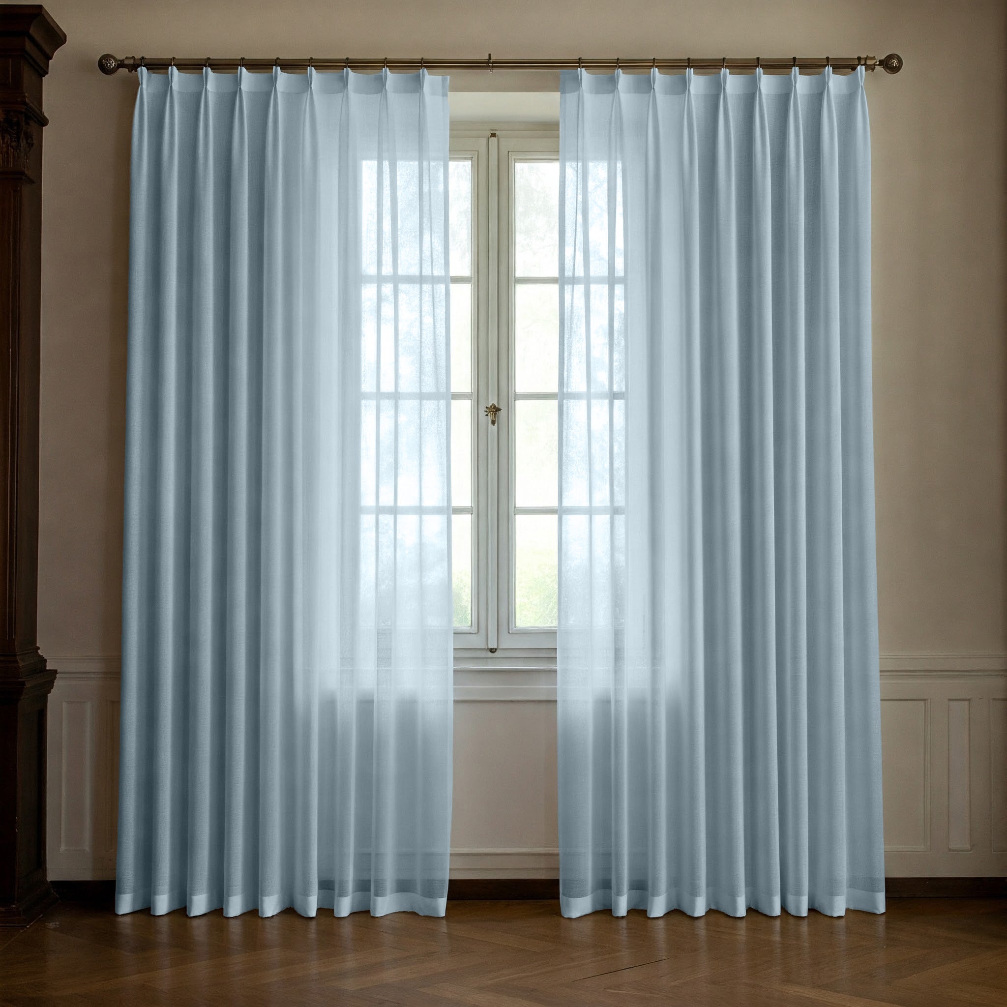 Light Blue Linen Sheer Curtains - Triple Pinch Pleat - Made to Measure-1
