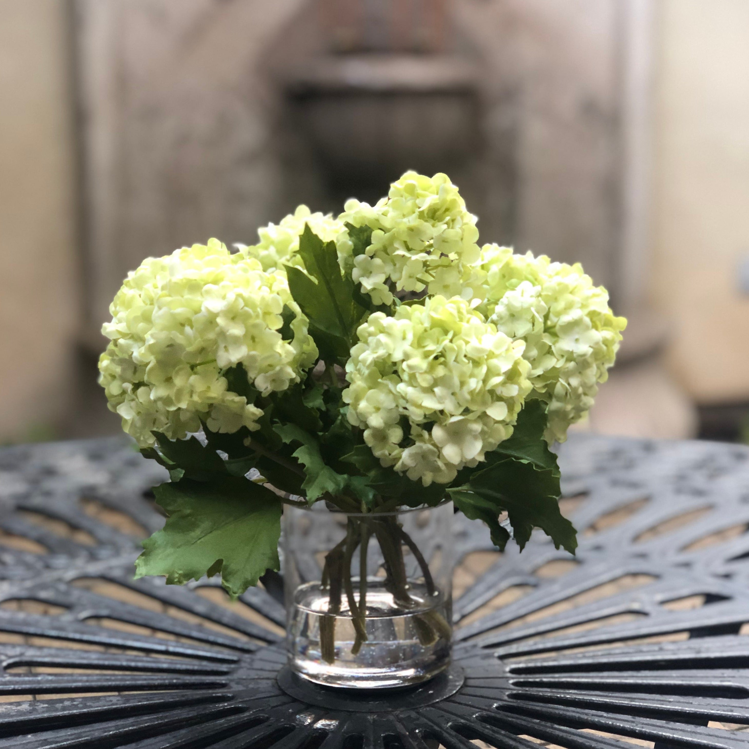 Real touch green hydrangea arrangement in glass vase - 8"-2