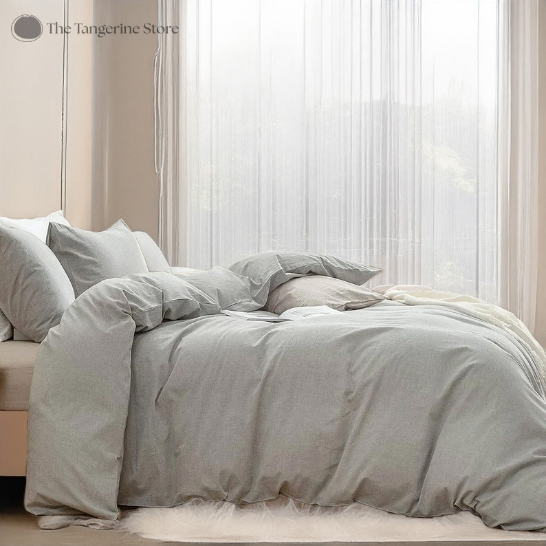 Light Grey - 100% Cotton 3 Piece Duvet Cover Set | 4 Piece Sheet Set | Pre-washed | 200 TC percale-2