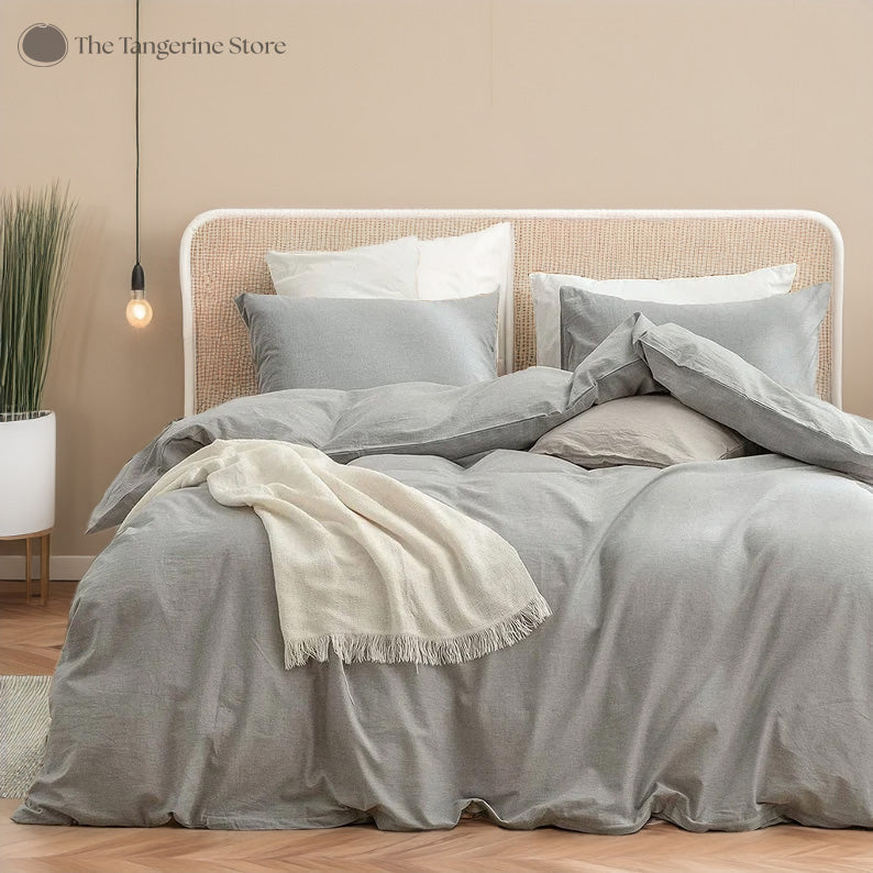 Light Grey - 100% Cotton 3 Piece Duvet Cover Set | 4 Piece Sheet Set | Pre-washed | 200 TC percale-0