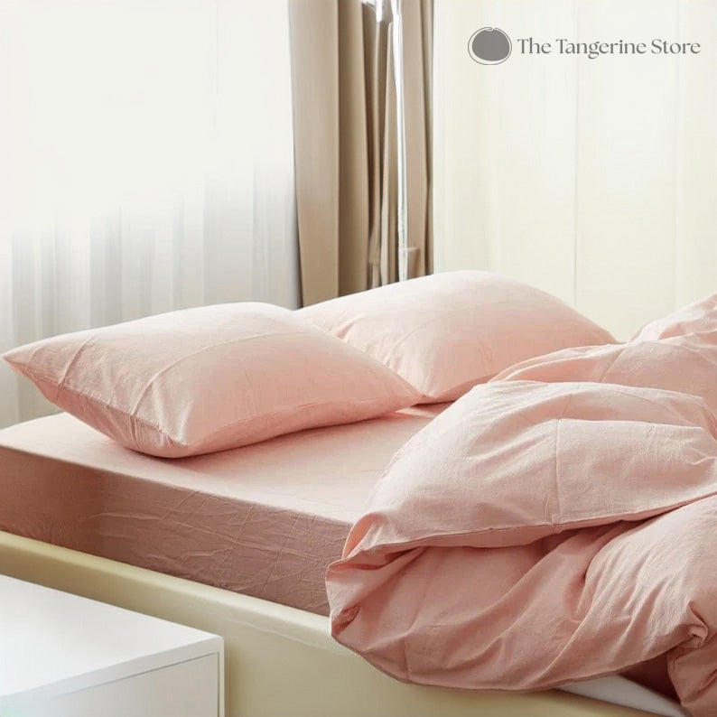 Light Pink - 100% Cotton 3 Piece Duvet Cover Set | 4 Piece Sheet Set | Pre-washed | 200 TC percale-1