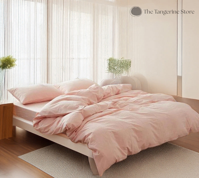 Light Pink - 100% Cotton 3 Piece Duvet Cover Set | 4 Piece Sheet Set | Pre-washed | 200 TC percale-0