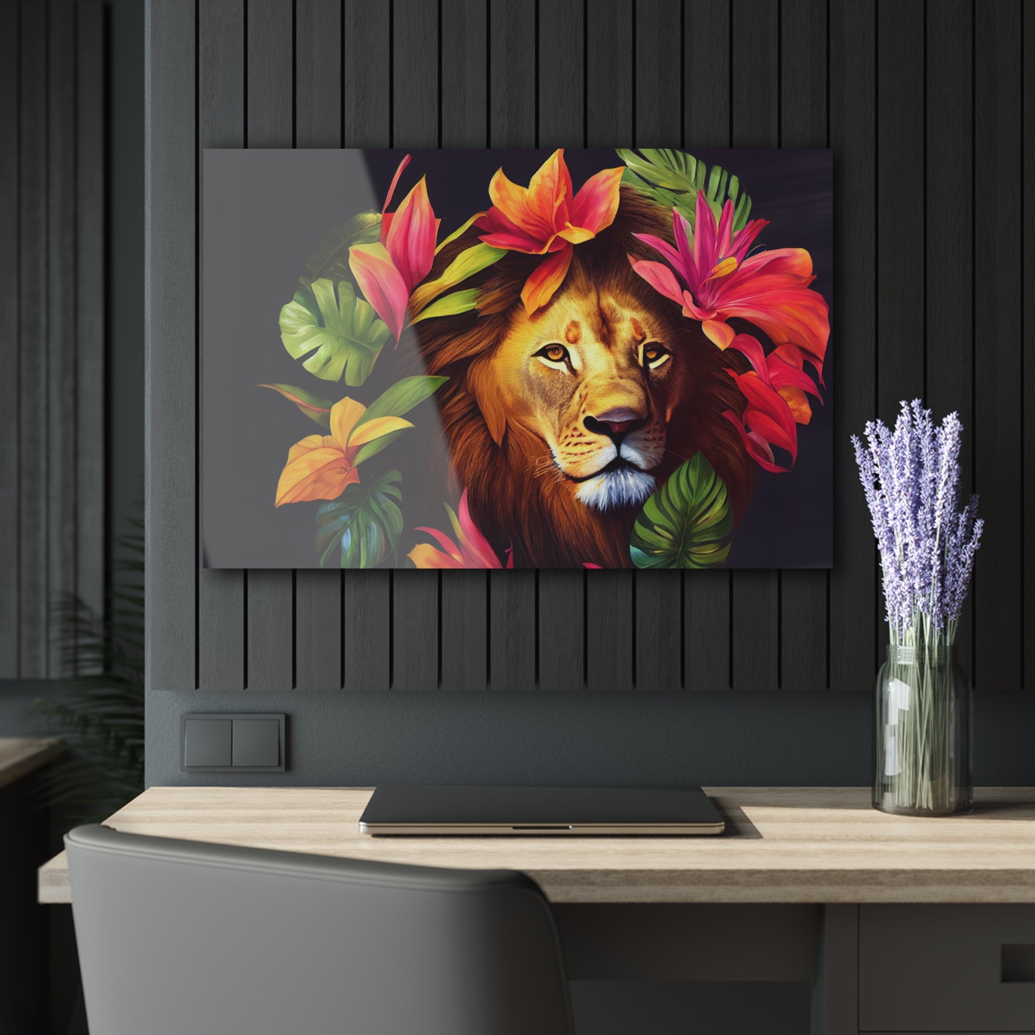 Abstract wild animal wall art, Lion face