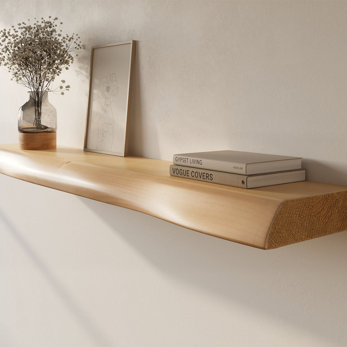 Live Edge Floating Wall Shelf – Solid Real Wood