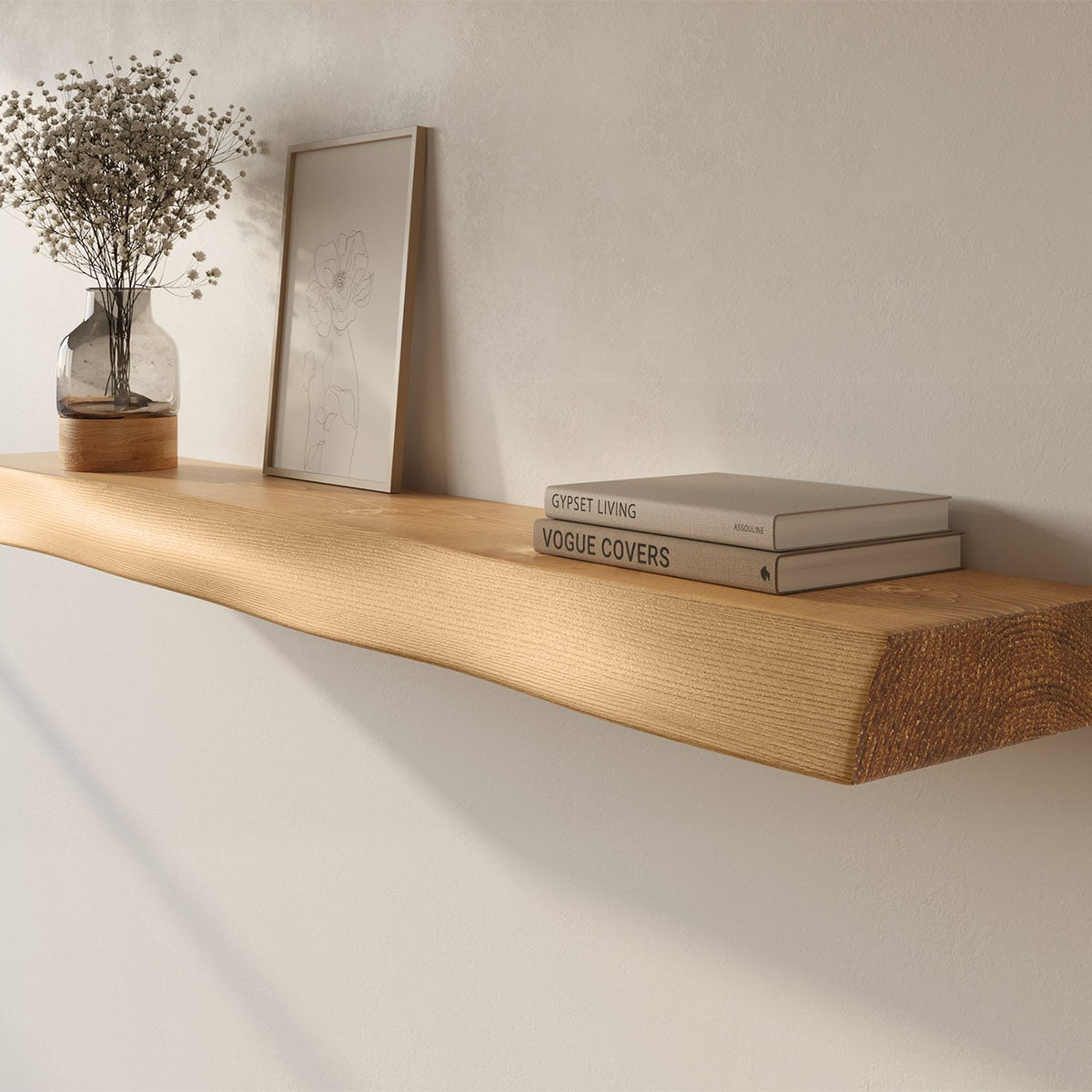 Live Edge Floating Wall Shelf – Solid Real Wood