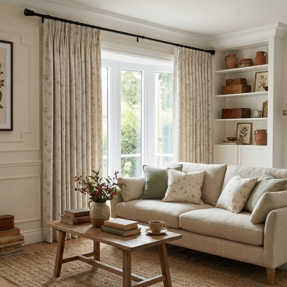 Livia Spring Botanical Print Linen Custom Curtains