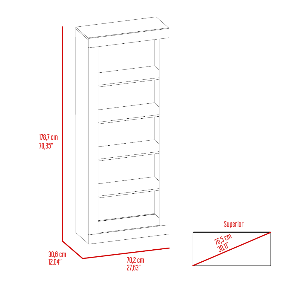 Bookcase Wray with Frame and Five Tier Shelves, Black Wengue Finish-3