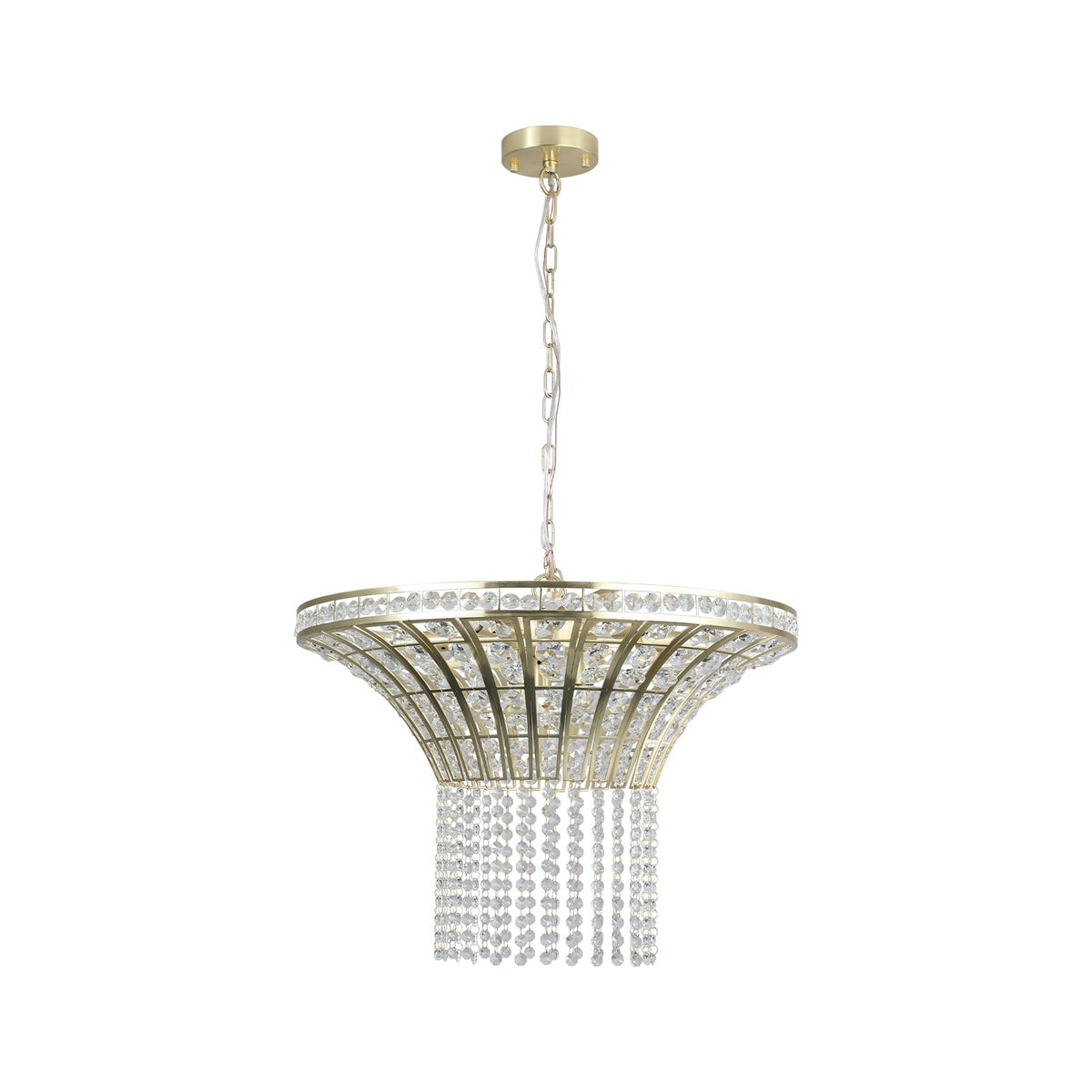 K9 Crystal Chandelier with Cascading Octagonal Beads | 8-Light Gold Modern Ceiling Light — Round 24" or Rectangular 39", Adjustable Height