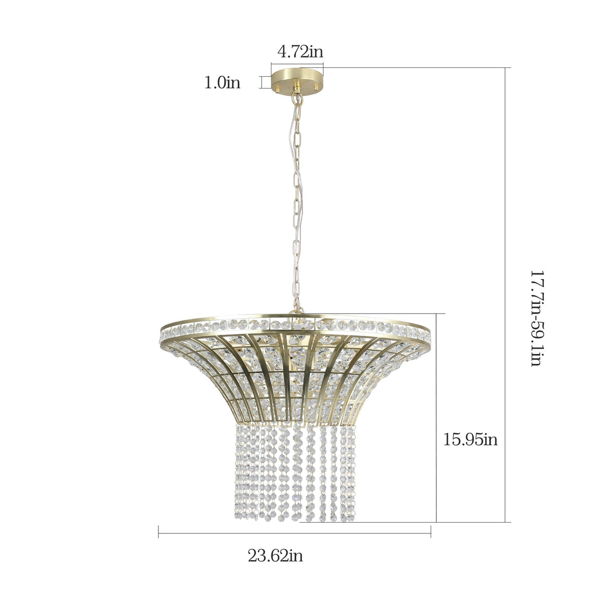 K9 Crystal Chandelier with Cascading Octagonal Beads | 8-Light Gold Modern Ceiling Light — Round 24" or Rectangular 39", Adjustable Height