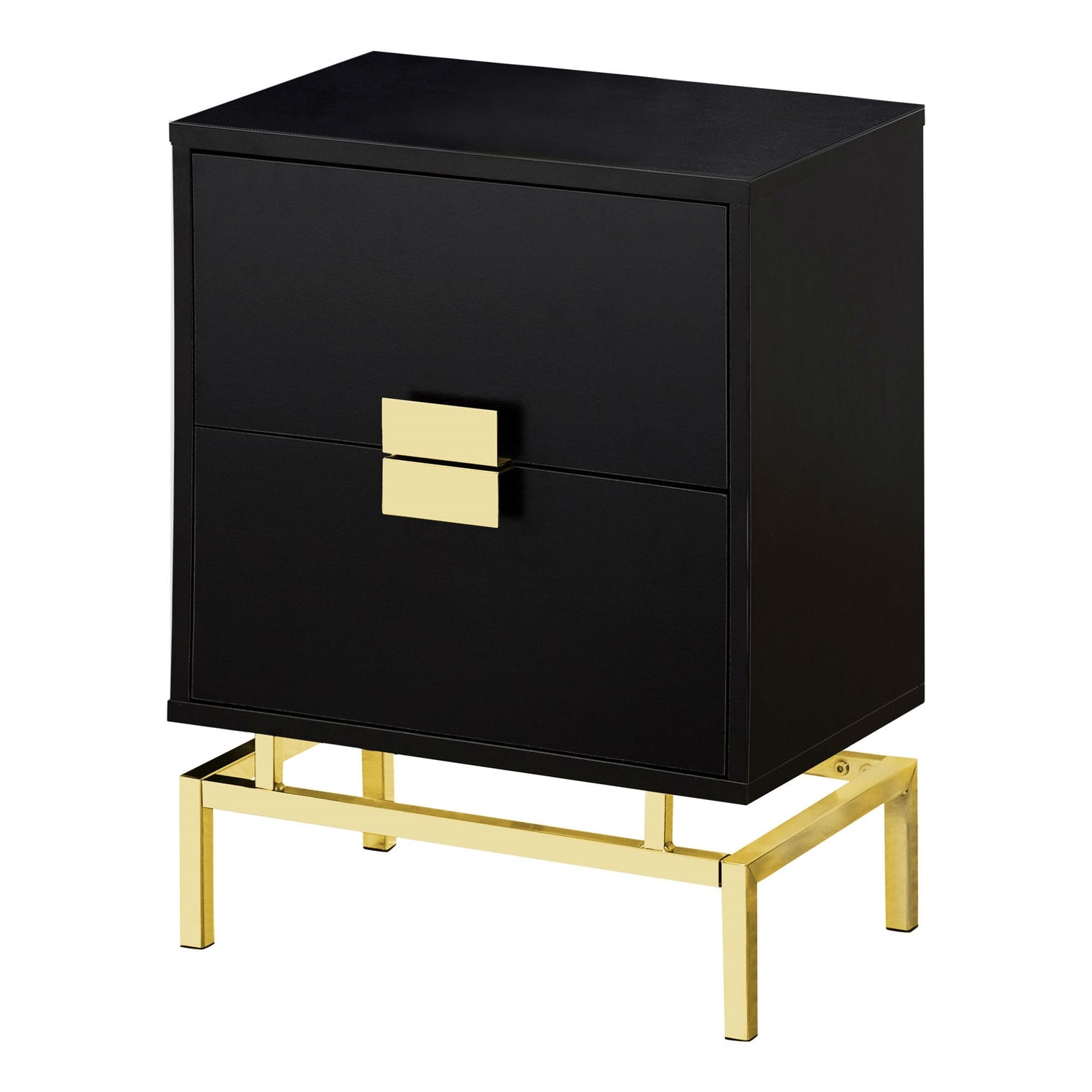 24in Retro 2 Drawer NightStand End Table Cappuccino with Gold Metal Legs-0