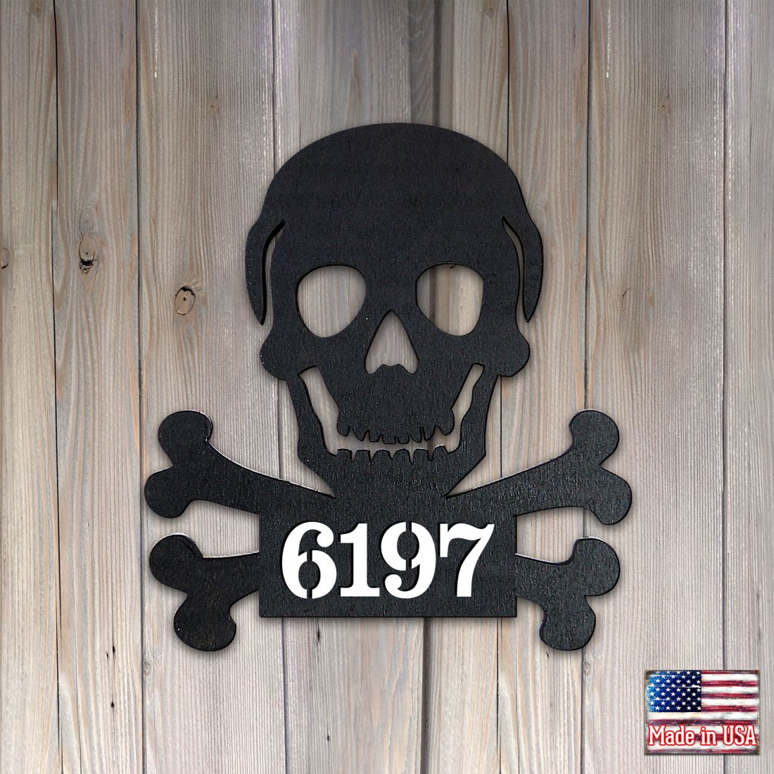 Skull and Bones Wooden House Number Sign by G. DeBrekht | Thanksgiving Halloween Décor - MA8198443-3