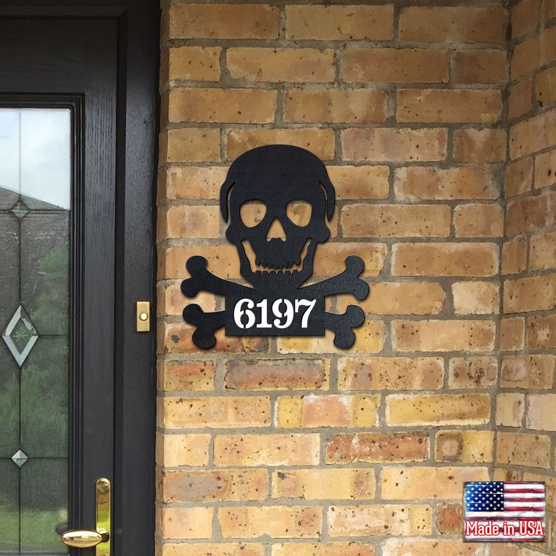 Skull and Bones Wooden House Number Sign by G. DeBrekht | Thanksgiving Halloween Décor - MA8198443-4