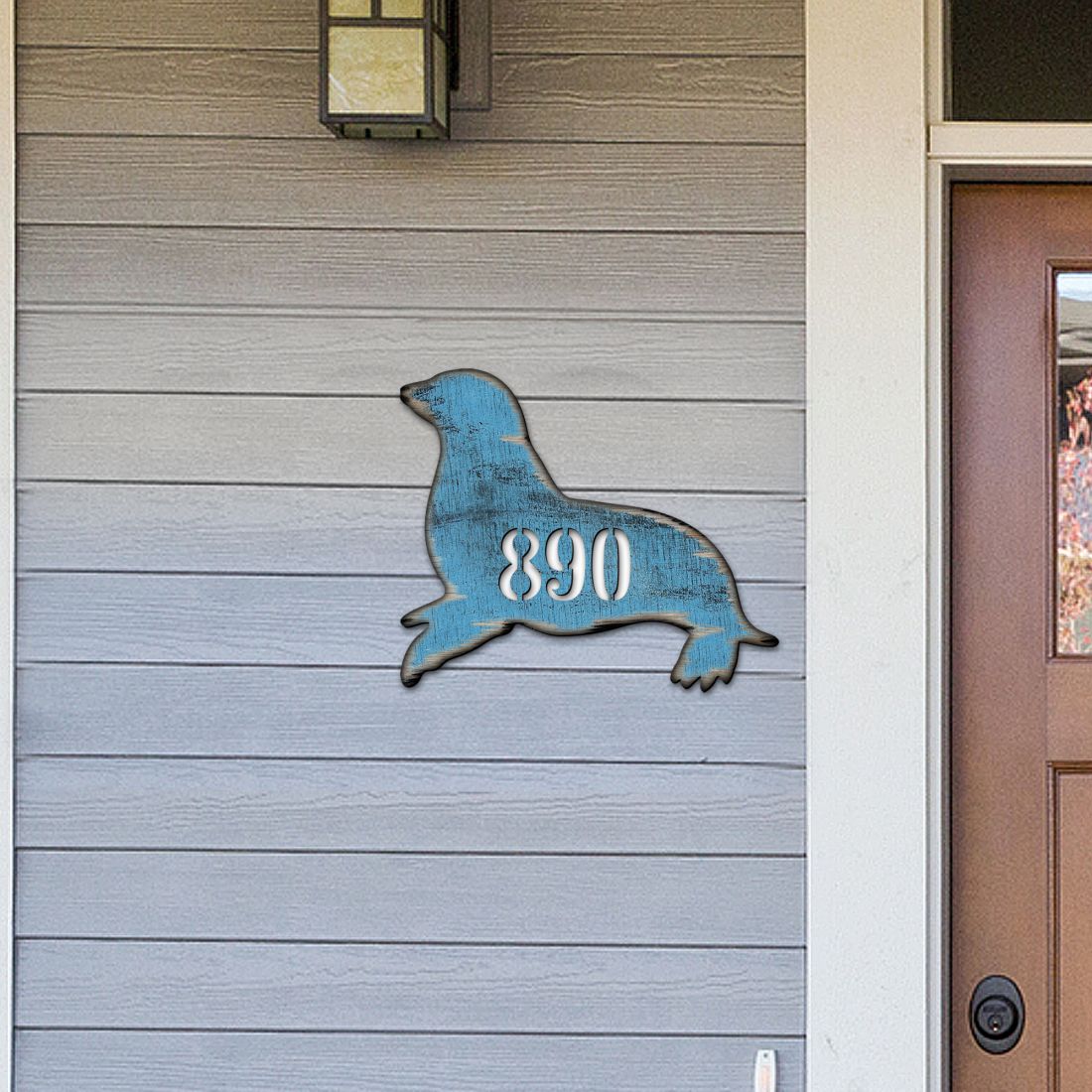 Seal Coastal Wooden House Number Sign by G. DeBrekht | Coastal Sea-Life Décor - MA98532-2