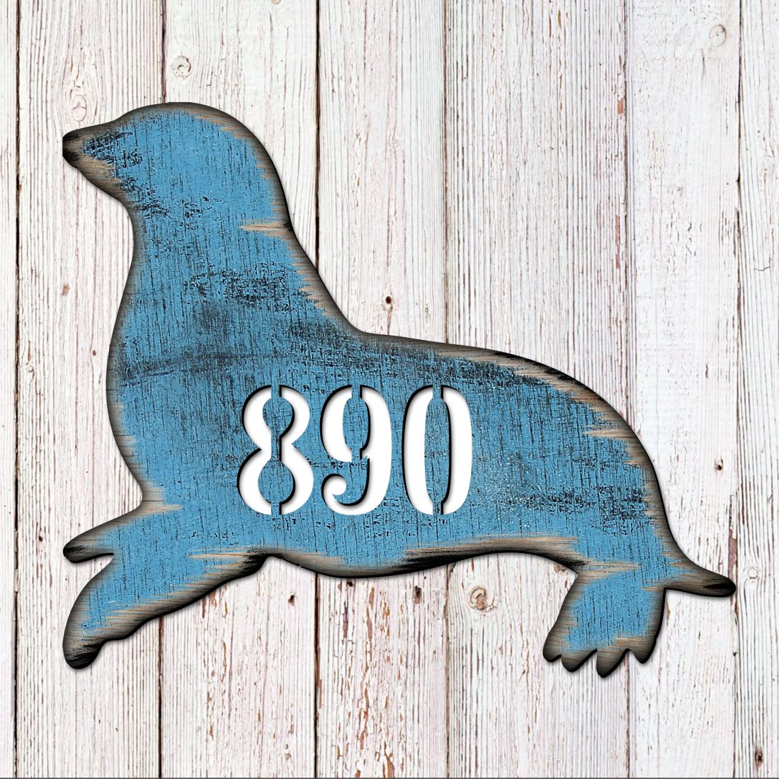 Seal Coastal Wooden House Number Sign by G. DeBrekht | Coastal Sea-Life Décor - MA98532-3