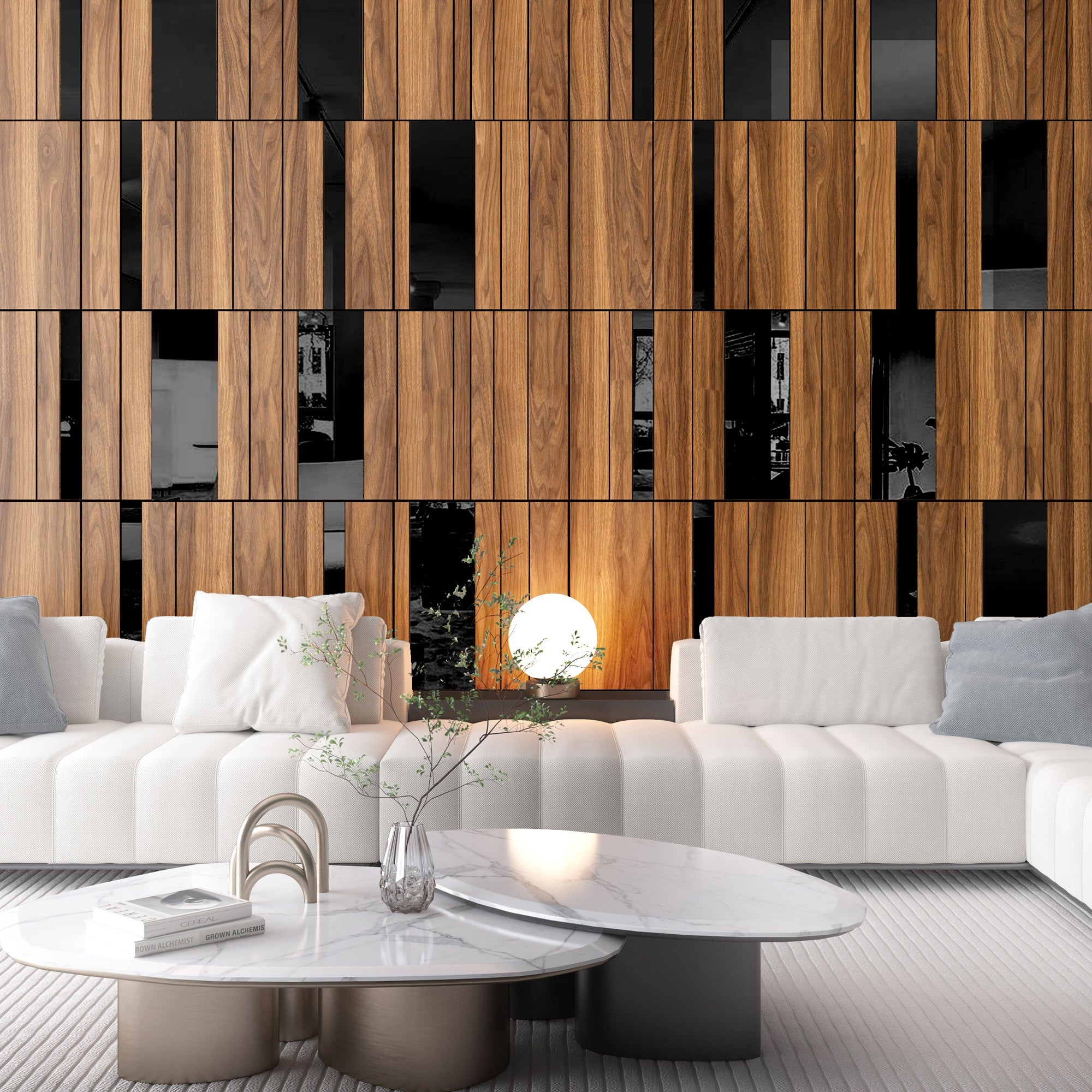 Dark Wood and Black Mirror Gloss 3D Wall Panels-2