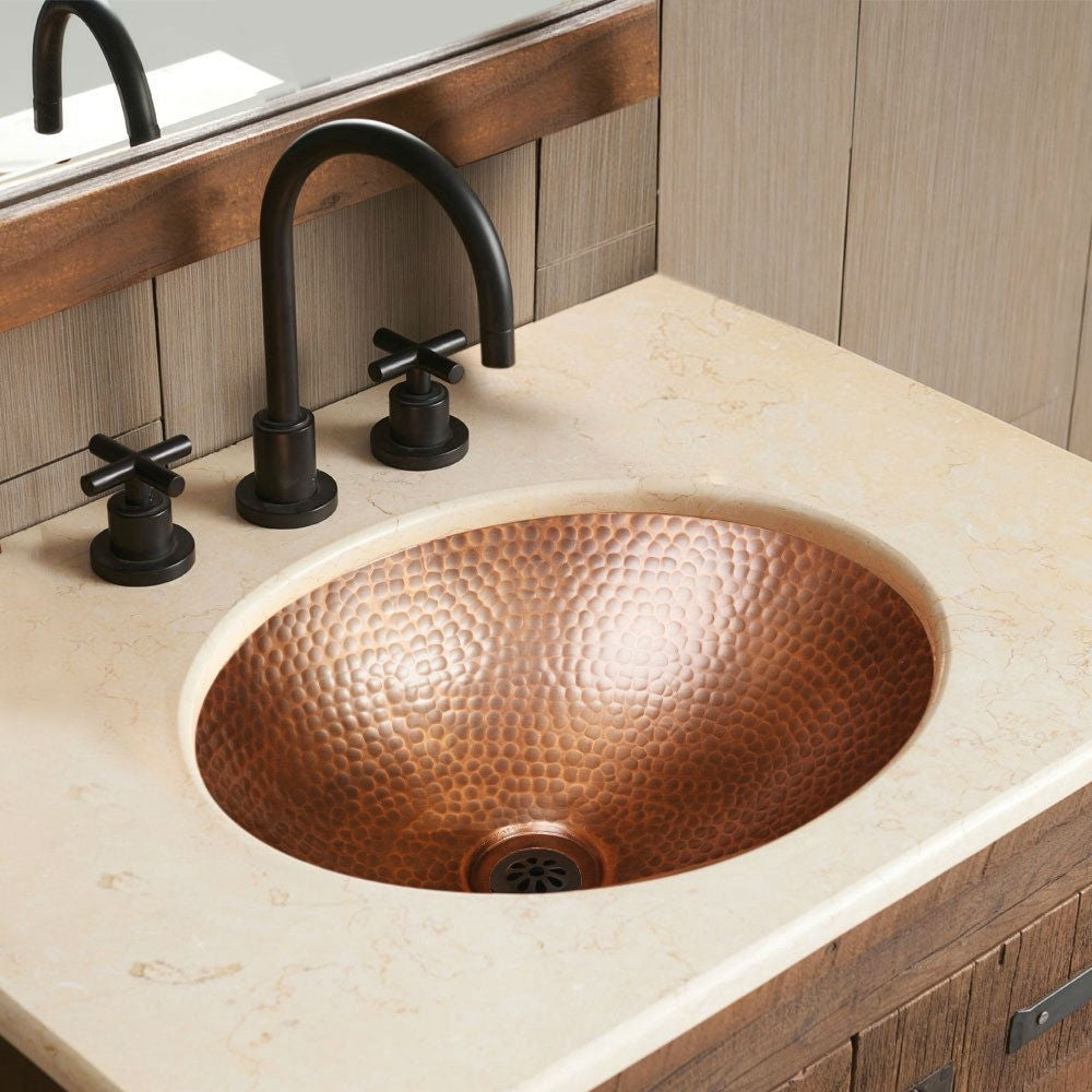 Hammered Copper Oval Bathroom Sink Vessel 17 x 13 inch-3