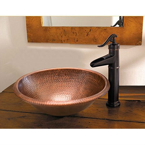 Hammered Copper Oval Bathroom Sink Vessel 17 x 13 inch-4