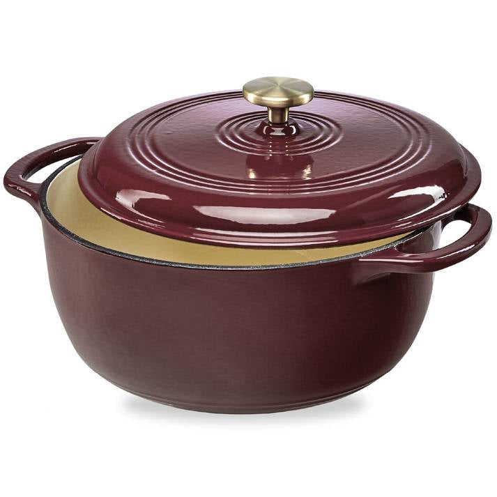 6 Quart Large Maroon Cabernet Red Enamel Cast-Iron Dutch Oven Kitchen Cookware-0