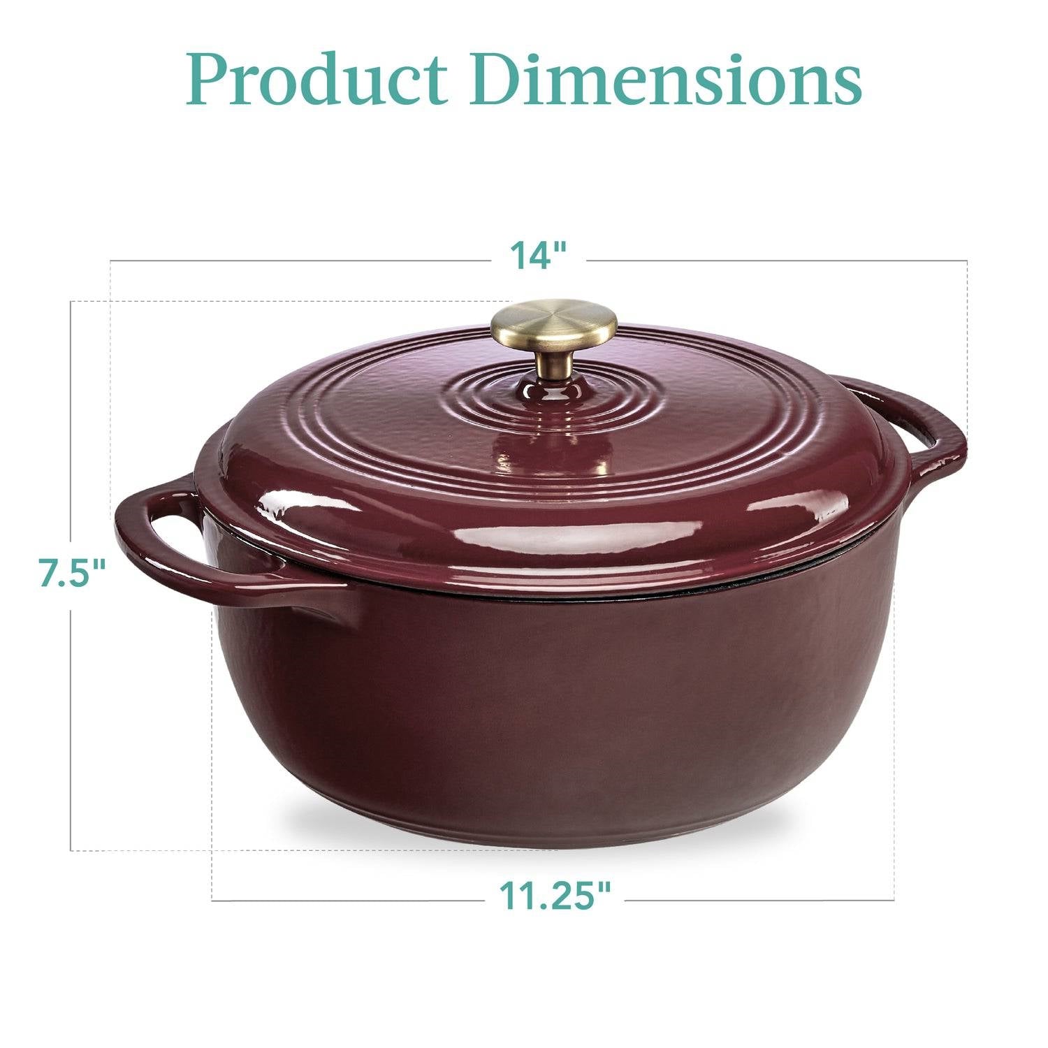 6 Quart Large Maroon Cabernet Red Enamel Cast-Iron Dutch Oven Kitchen Cookware-2