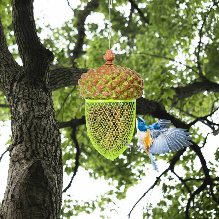 Outdoor Metal Mesh Bird Feeder with Metal Acorn Roof-0